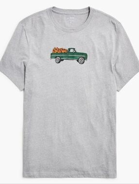 J. Crew Men's Gray Short-Sleeve T-Shirt with Green Truck Graphic